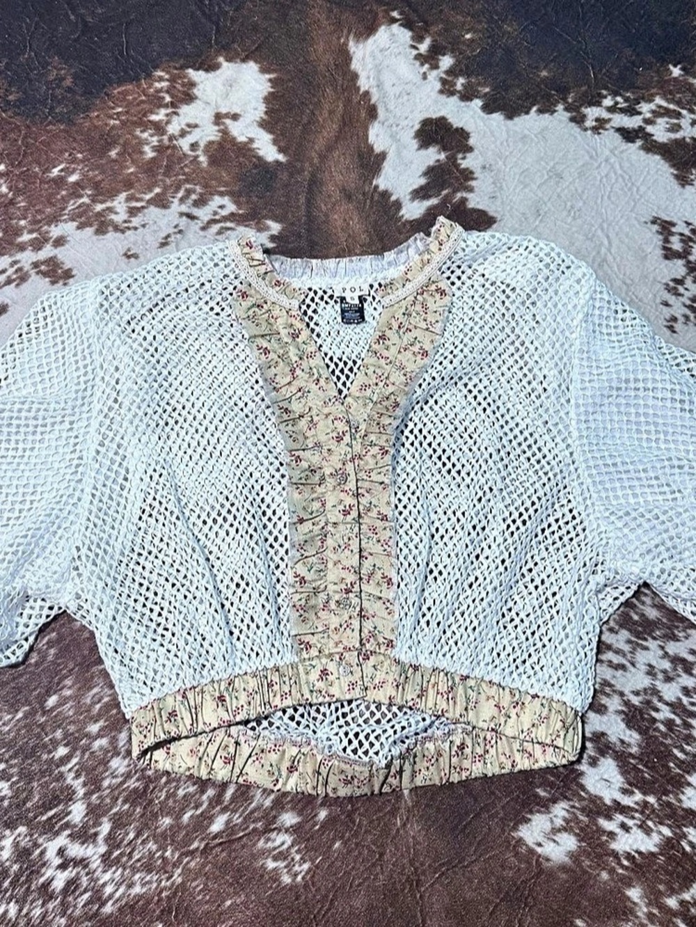 POL Floral Open-Knit Cropped Blouse Size Small